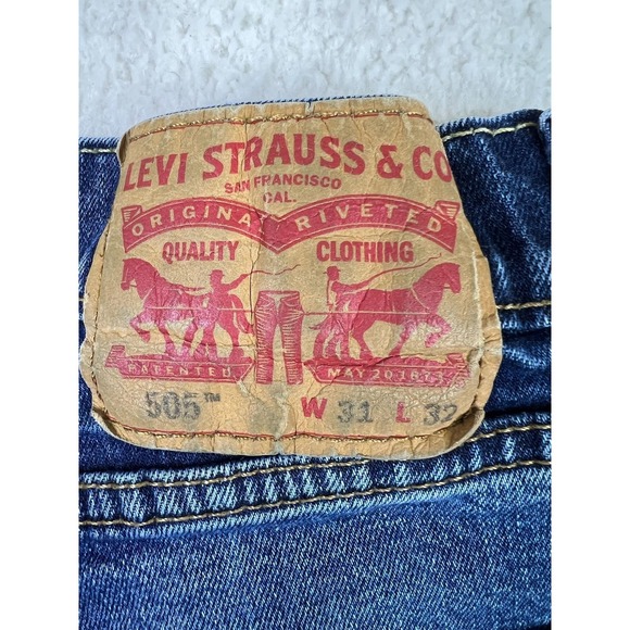 Levis 505 Jeans Mens 31x32 Blue Regular Straight Stretch Denim Pants Medium Wash - Picture 3 of 16